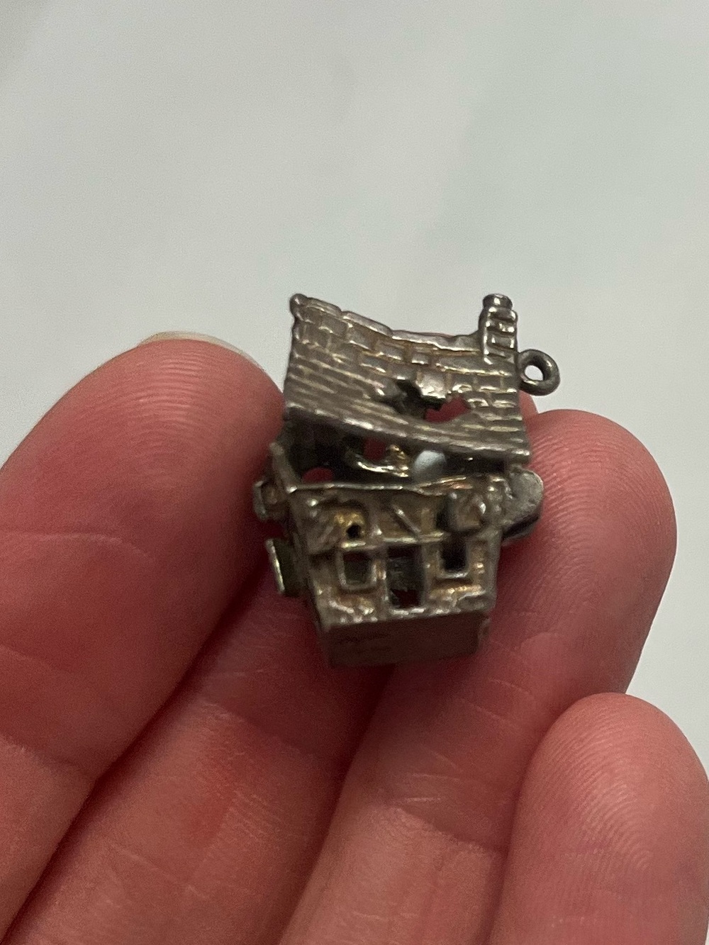 1960s vintage haunted house Silver House Charm pendant with enamel ghost